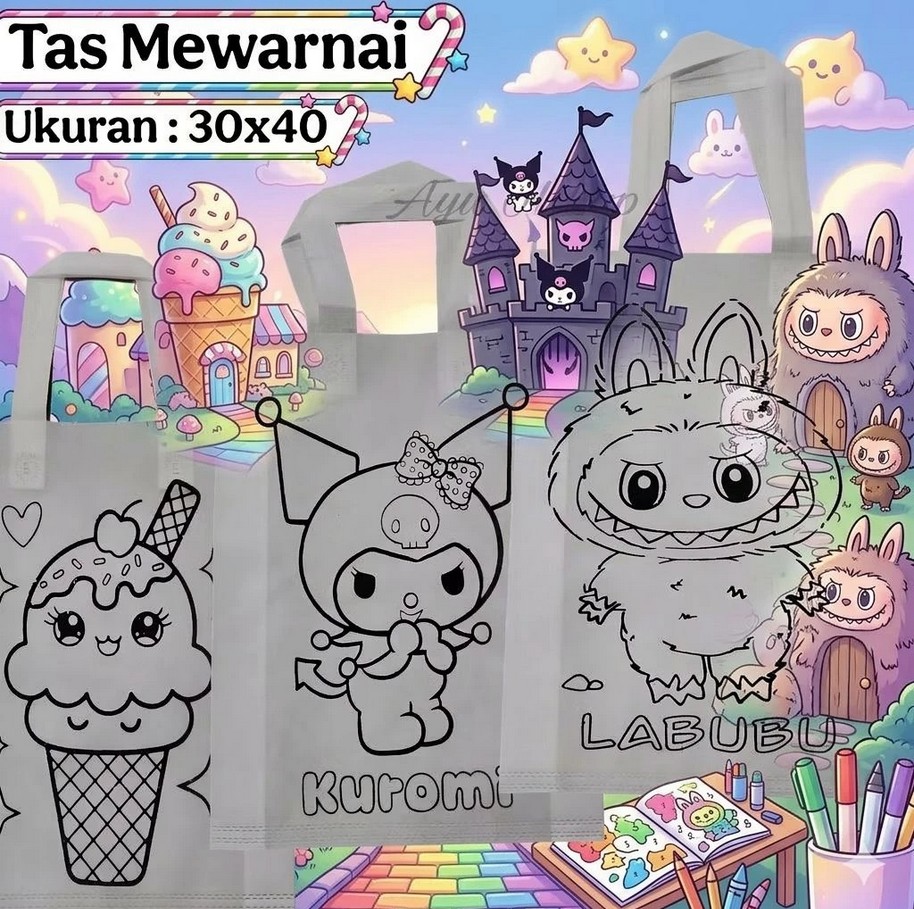 Tas Spunbond Mewarnai Anak Ukuran 30x40 Sablon untuk Tas Kado Ulang Tahun 2